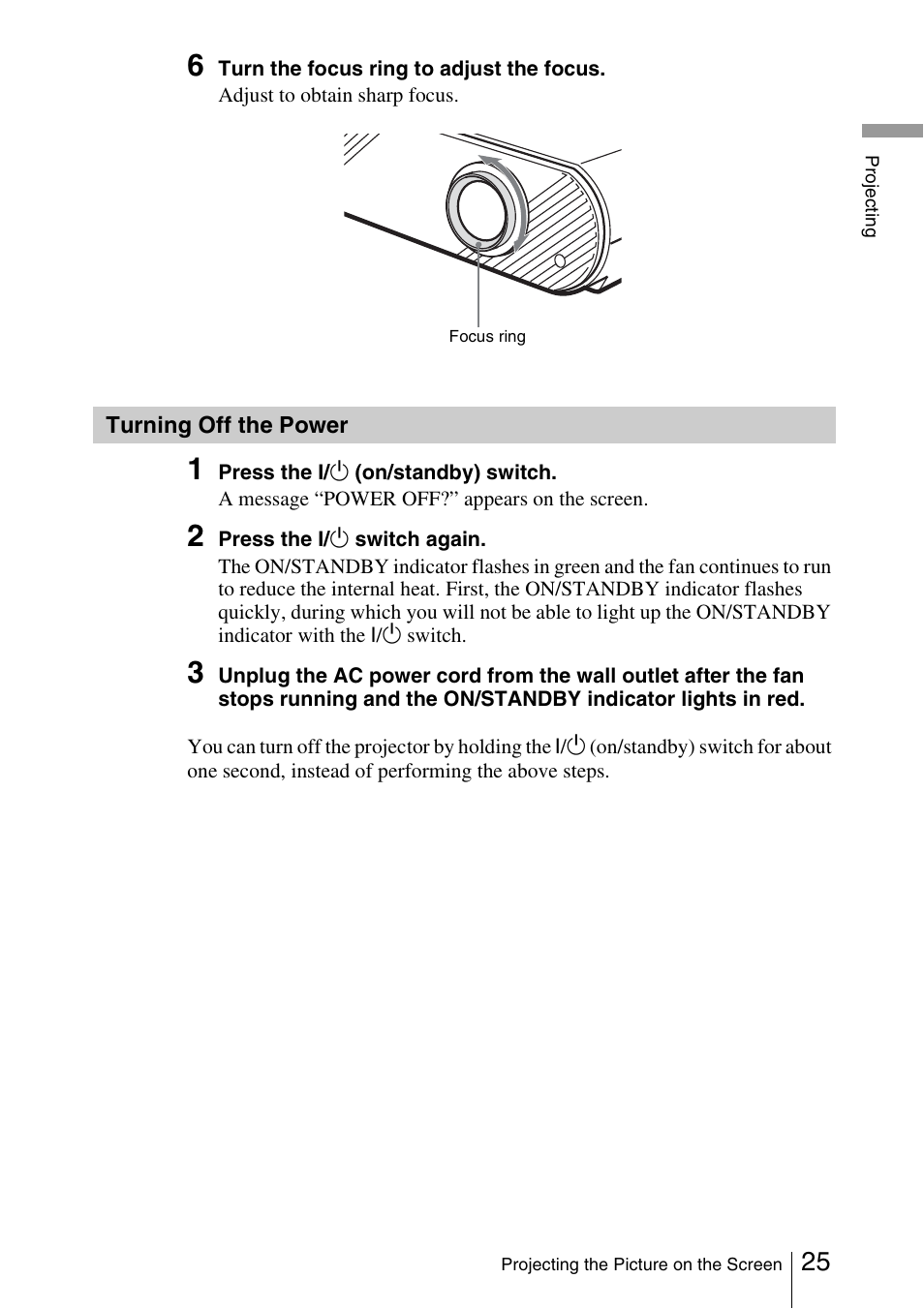 Turning off the power | Sony Cineza VPL-HS51A User Manual | Page 25 / 68