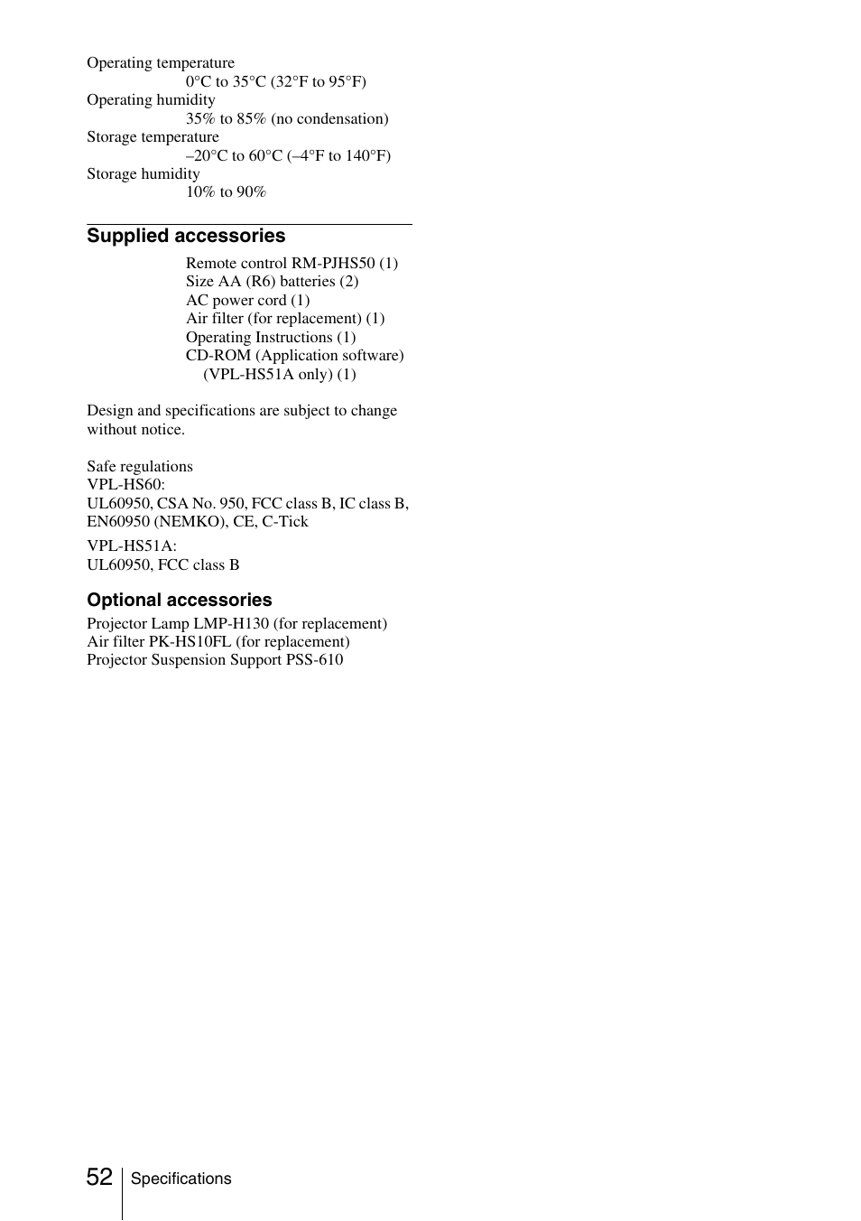 Sony Cineza VPL-HS51A User Manual | Page 52 / 68