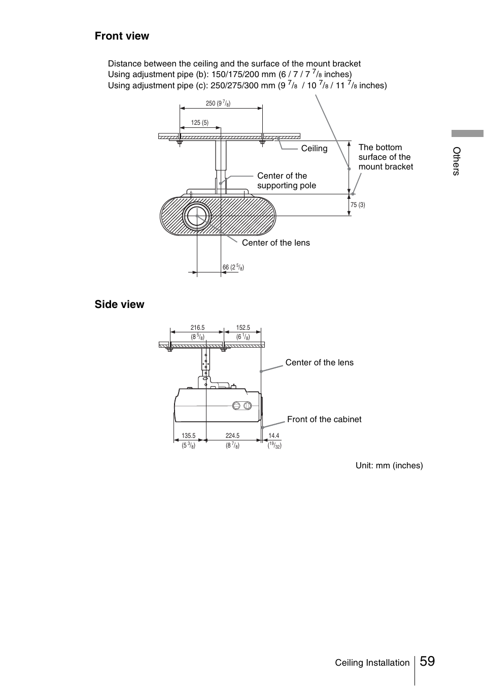 Front view side view, Oth e rs, Ceiling installation | Sony Cineza VPL-HS51A User Manual | Page 59 / 68