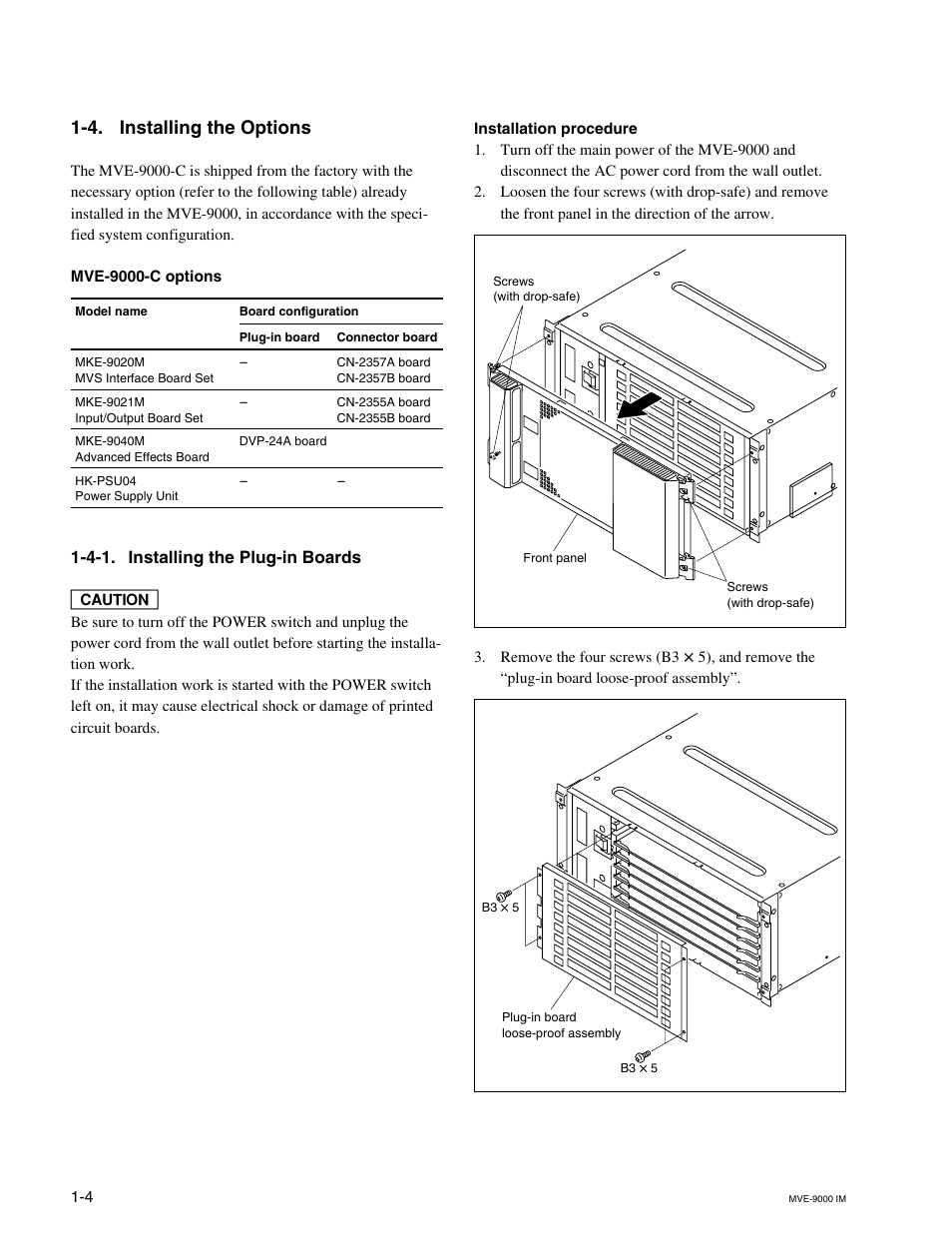 4. installing the options, 4-1. installing the plug-in boards | Sony MKE-9020M User Manual | Page 10 / 36