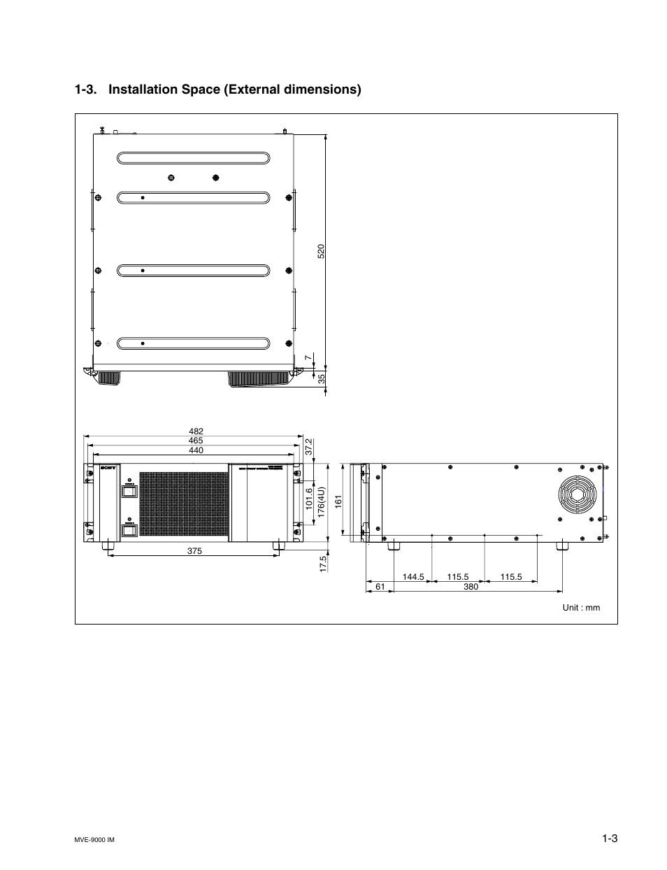 3. installation space (external dimensions) | Sony MKE-9020M User Manual | Page 9 / 36
