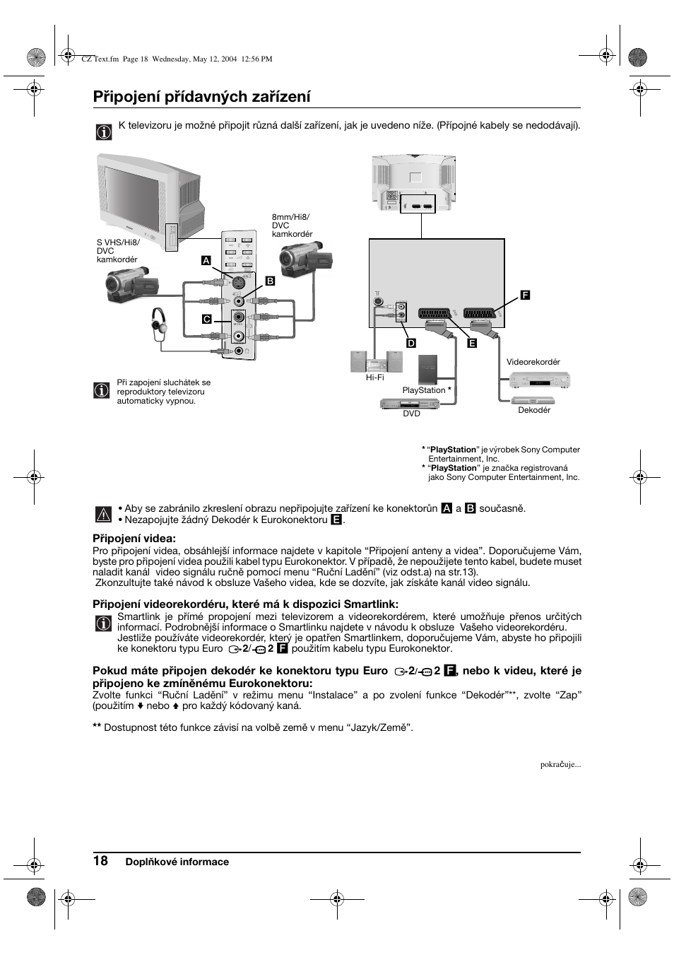 Připojení přídavných zařízení | Sony KV-29CS60K User Manual | Page 58 / 124