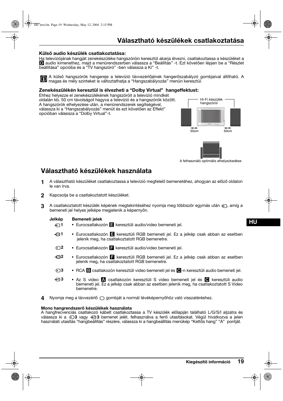 Választható készülékek csatlakoztatása, Választható készülékek használata | Sony KV-29CS60K User Manual | Page 79 / 124