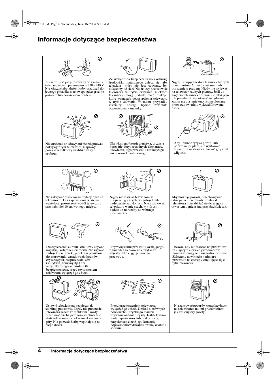 Informacje dotyczące bezpieczeństwa | Sony KV-29CS60K User Manual | Page 84 / 124