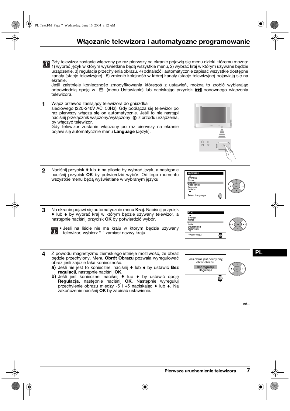 Włączanie telewizora i automatyczne programowanie | Sony KV-29CS60K User Manual | Page 87 / 124
