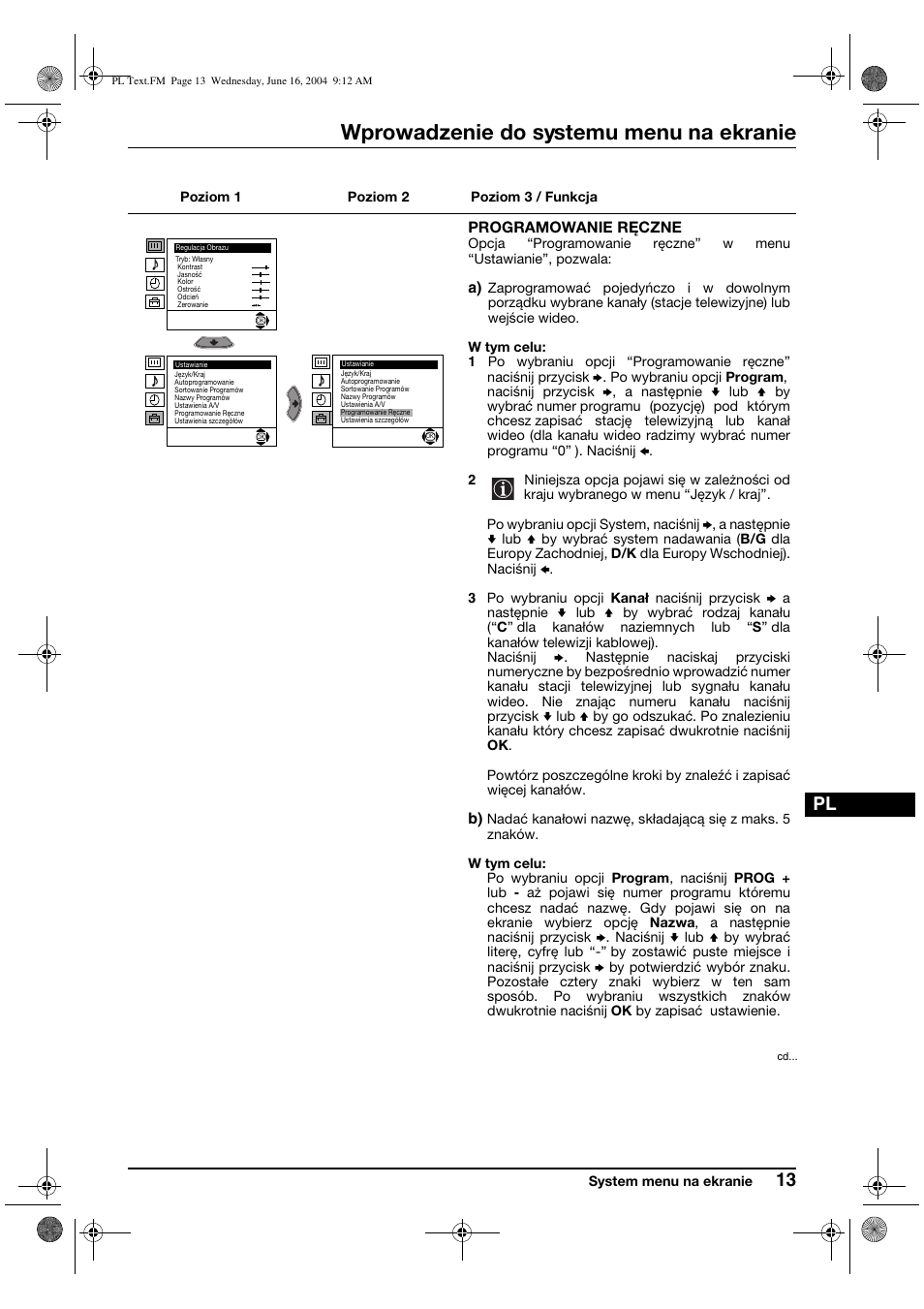 Wprowadzenie do systemu menu na ekranie | Sony KV-29CS60K User Manual | Page 93 / 124