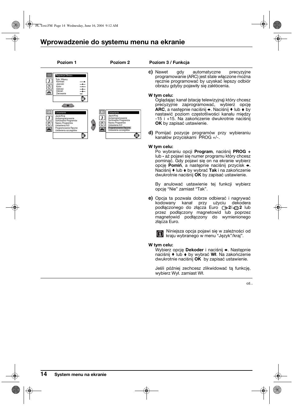 Wprowadzenie do systemu menu na ekranie | Sony KV-29CS60K User Manual | Page 94 / 124