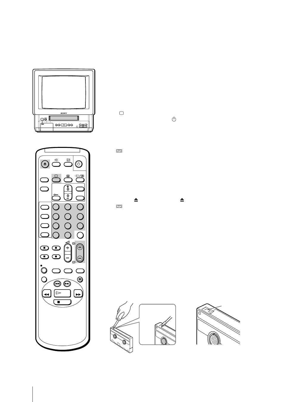 Playing a tape, Inserting a video cassette, Ejecting a video cassette | Sony Trinitron KV-21V6D User Manual | Page 22 / 252