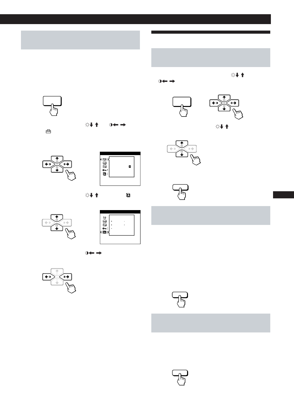 Zurücksetzen der einstellungen, Einstellen des monitors, Auswählen der sprache für die bildschirmanzeigen | Sony CPD-100GST User Manual | Page 51 / 92