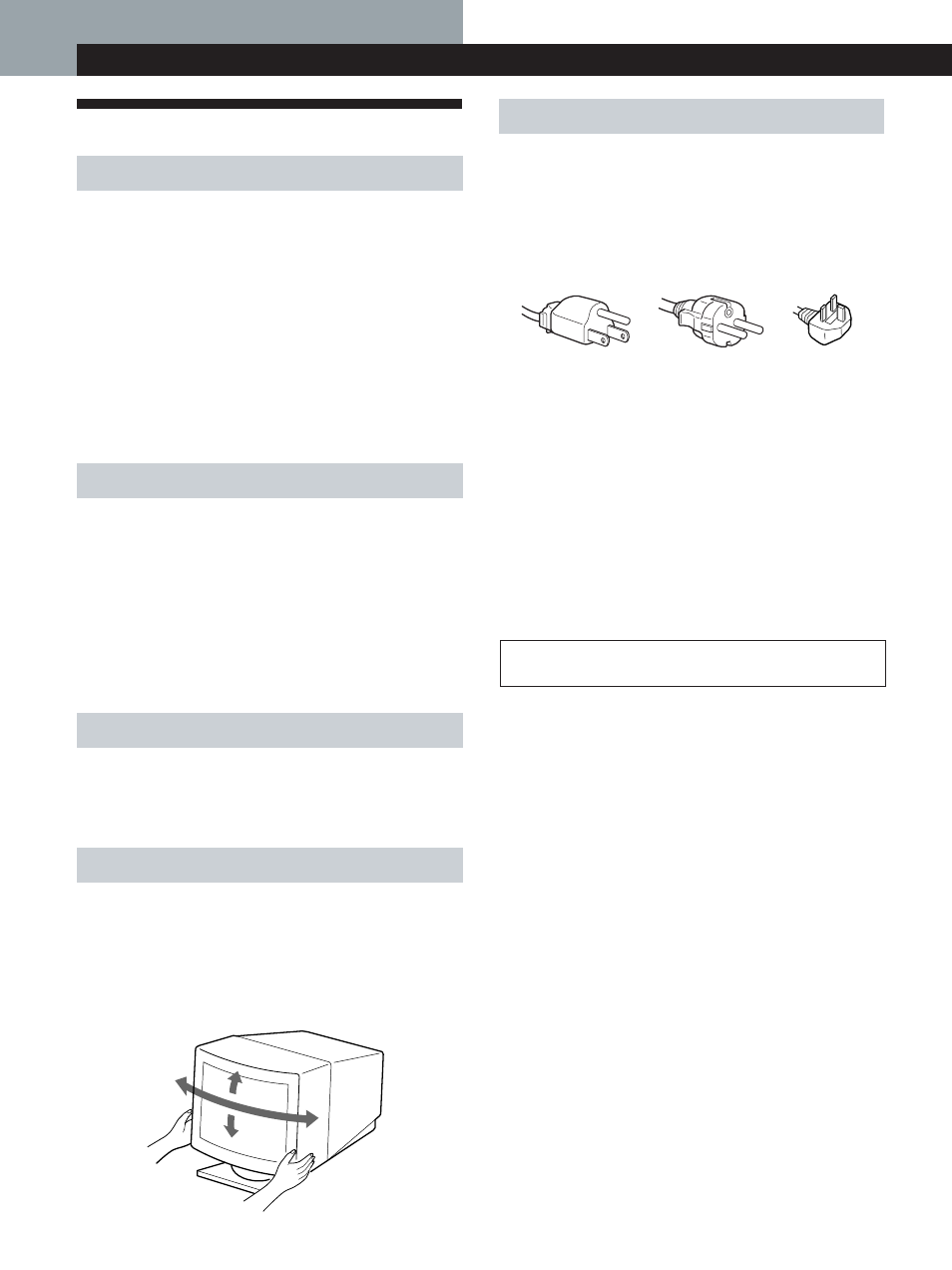 Precauciones, Procedimientos iniciales, Aviso sobre la conexión de la alimentación | Instalación, Mantenimiento, Transporte, Uso del soporte basculante giratorio | Sony CPD-100GST User Manual | Page 58 / 92