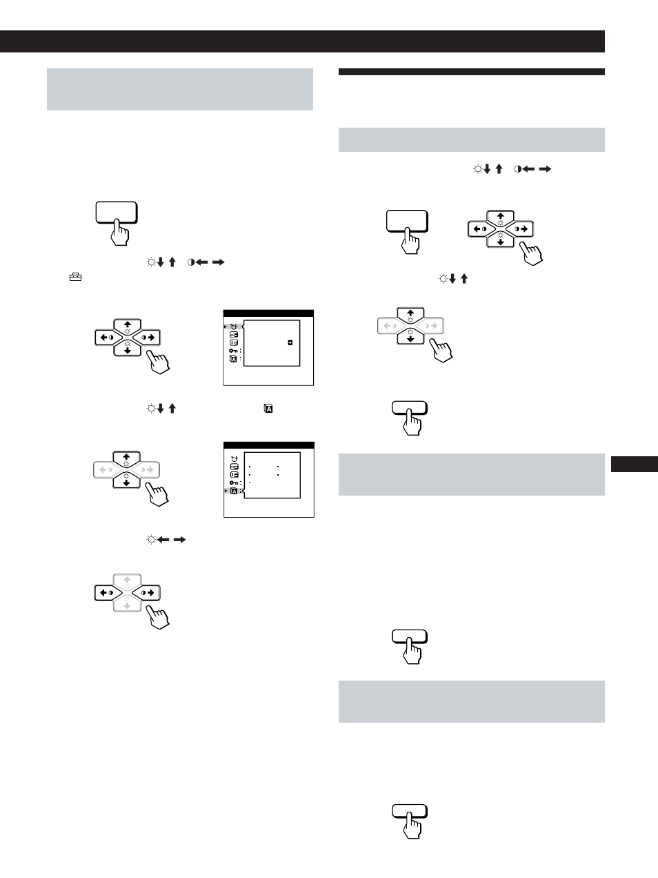 Restauración de los ajustes de fábrica, Personalización del monitor, Selección del idioma de la indicación en pantalla | Reajuste de una opción 1 | Sony CPD-100GST User Manual | Page 69 / 92