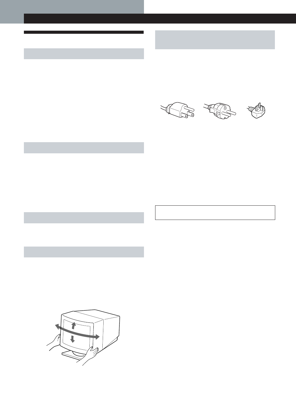 Precauzioni, Installazione, Manutenzione | Trasporto, Uso del sistema orientabile, Operazioni preliminari | Sony CPD-100GST User Manual | Page 76 / 92