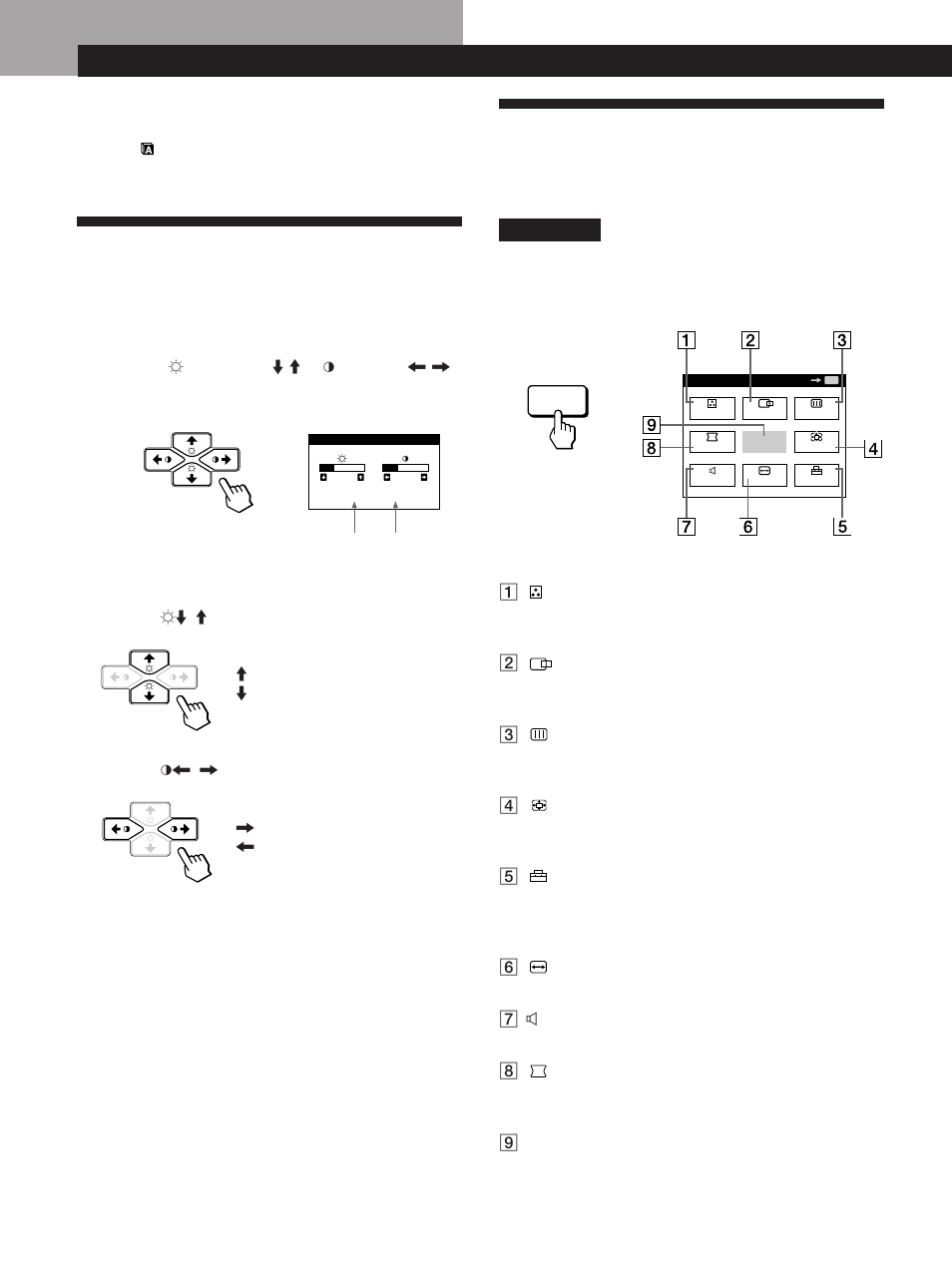 Introducing the on-screen display system, Adjusting the picture brightness and contrast, Customizing your monitor | Sony CPD-100GST User Manual | Page 8 / 92