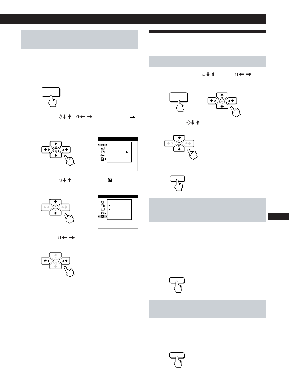 Reimpostazione dei dati di regolazione, Personalizzazione del monitor, Reimpostazione dei dati di una regolazione 1 | Selezione della lingua per l’indicazione a schermo | Sony CPD-100GST User Manual | Page 87 / 92