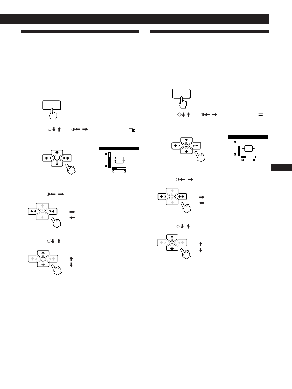 Using the center on-screen display, Using the size on-screen display, Getting started | Customizing your monitor | Sony CPD-100GST User Manual | Page 9 / 92