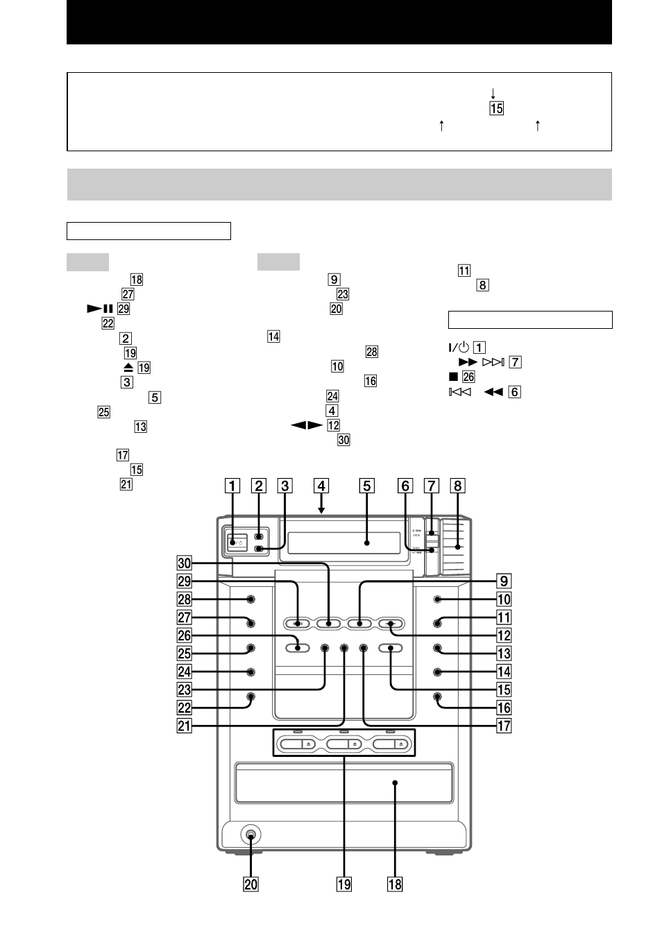 Main unit, List of button locations and reference pages | Sony CHC-TB20 User Manual | Page 4 / 36
