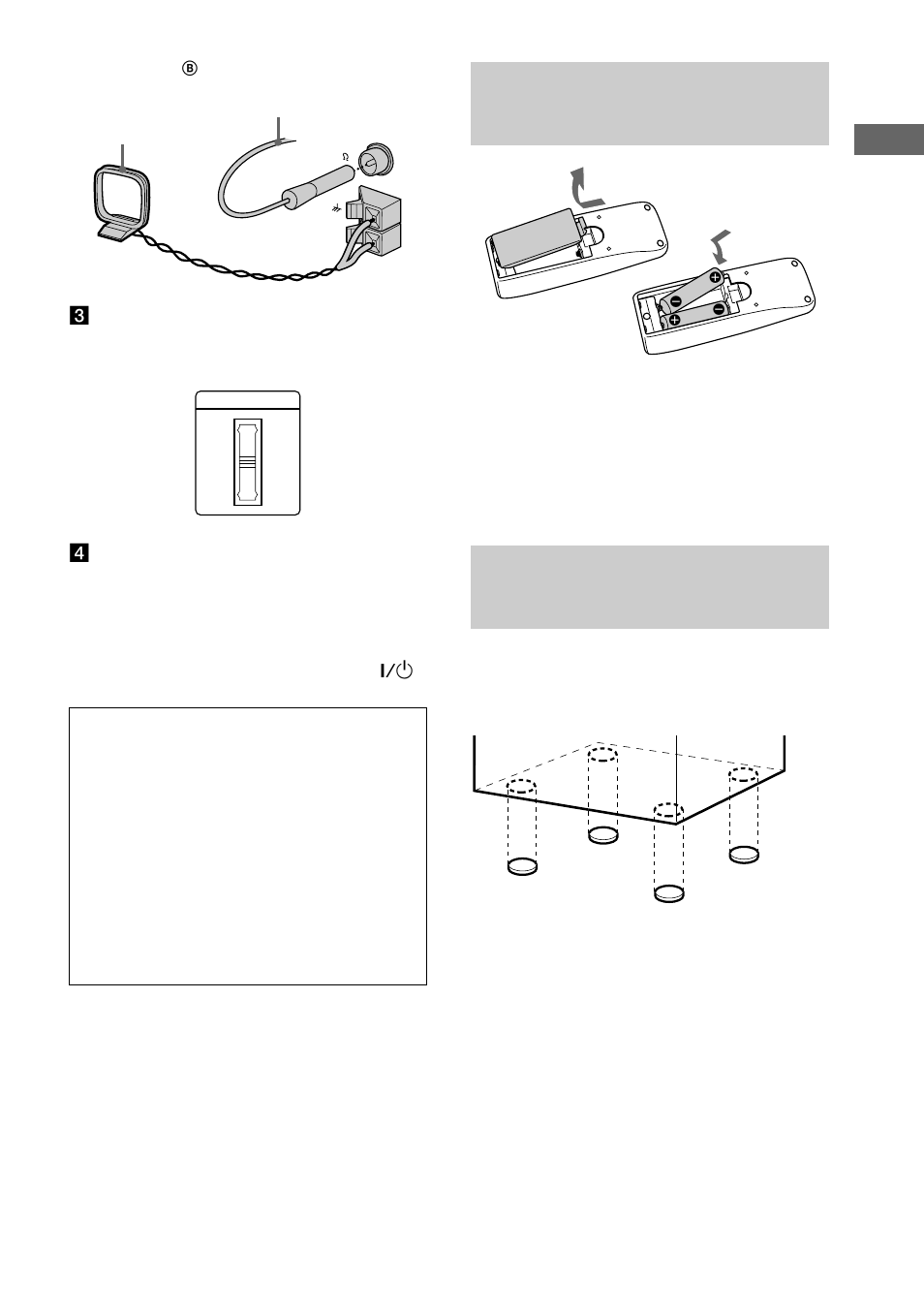 Attaching the speaker pads, Inserting two r6 (size aa) batteries, Into the remote | Sony CHC-TB20 User Manual | Page 7 / 36