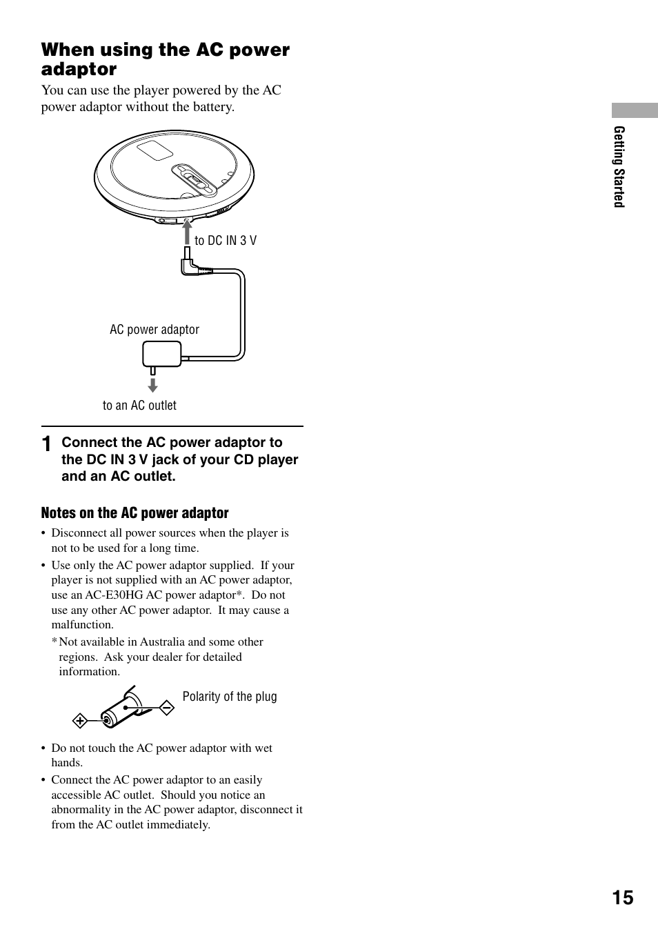 When using the ac power adaptor | Sony D-NE330 User Manual | Page 15 / 40