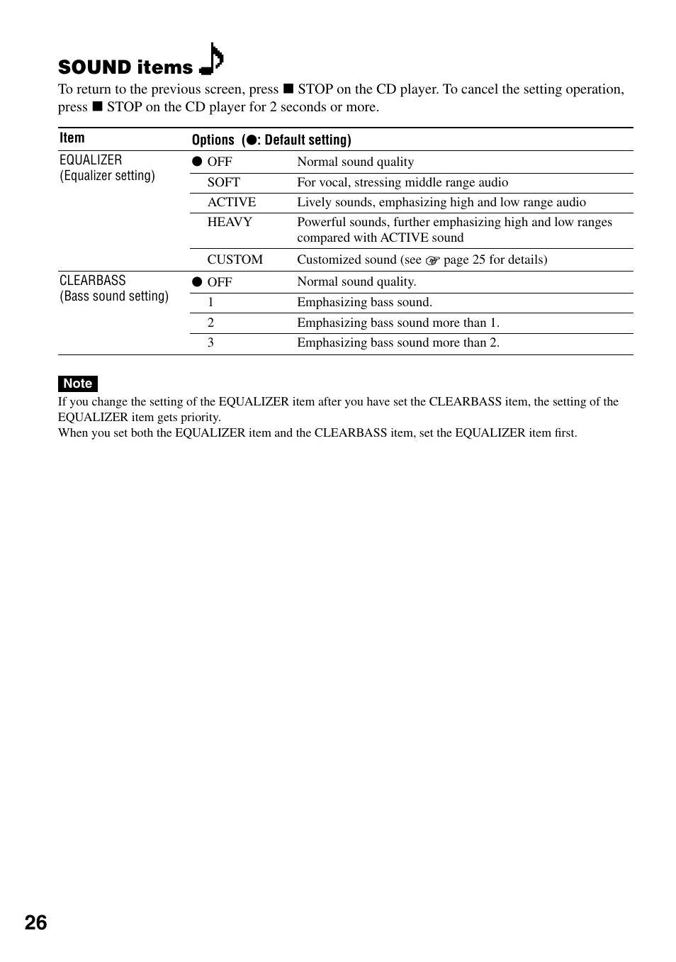 Sound items | Sony D-NE330 User Manual | Page 26 / 40