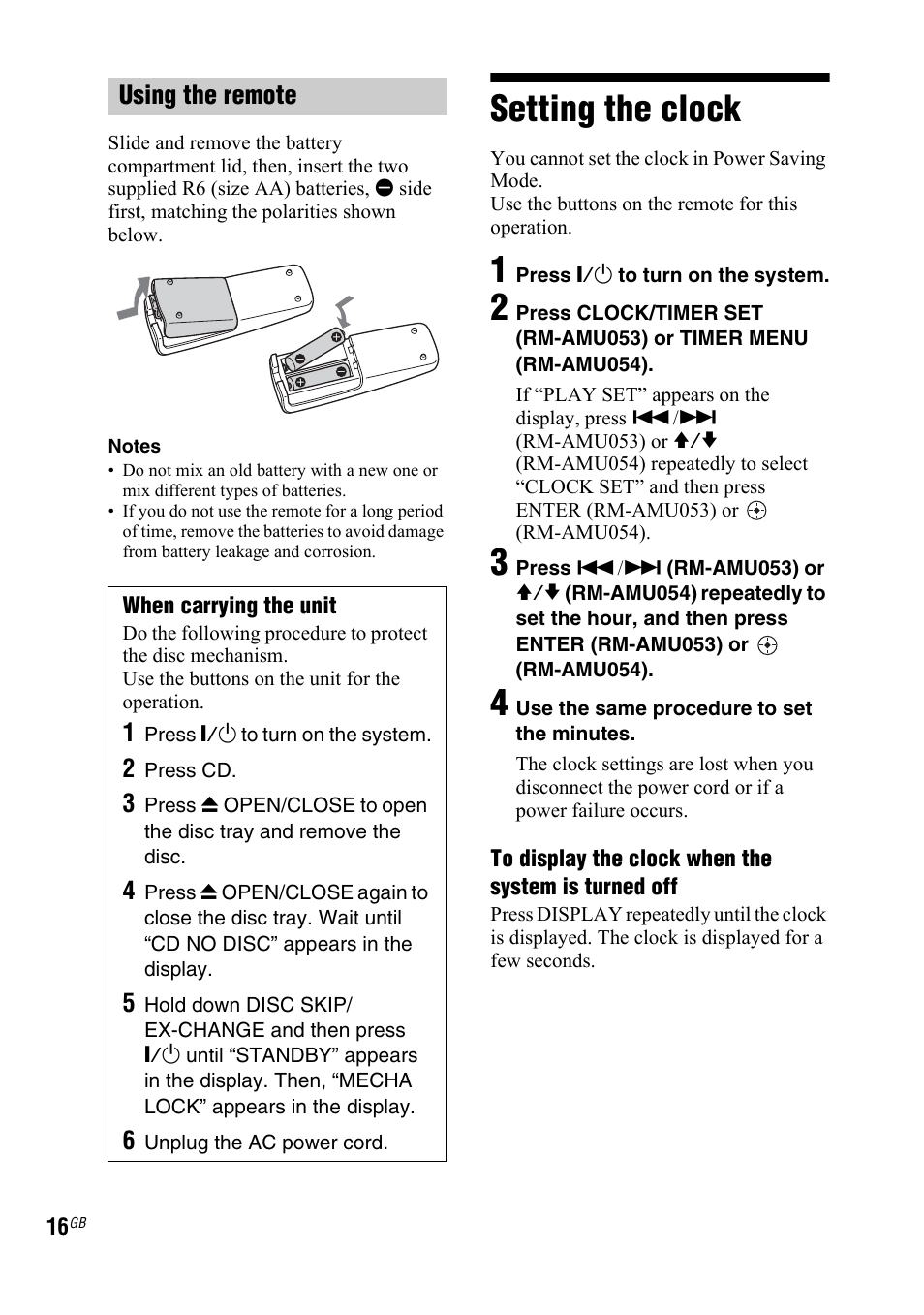 Setting the clock | Sony 4-130-433-13(2) User Manual | Page 16 / 56