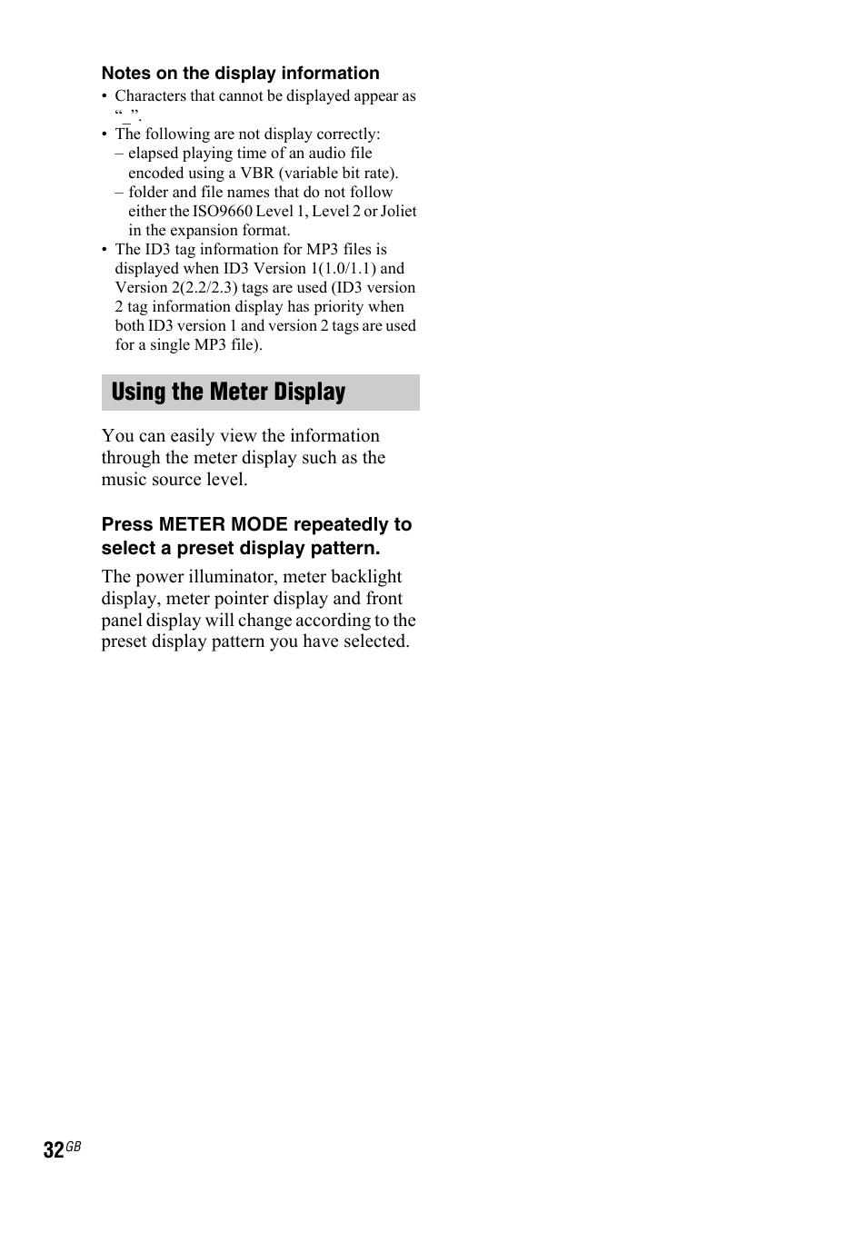 Using the meter display | Sony 4-130-433-13(2) User Manual | Page 32 / 56