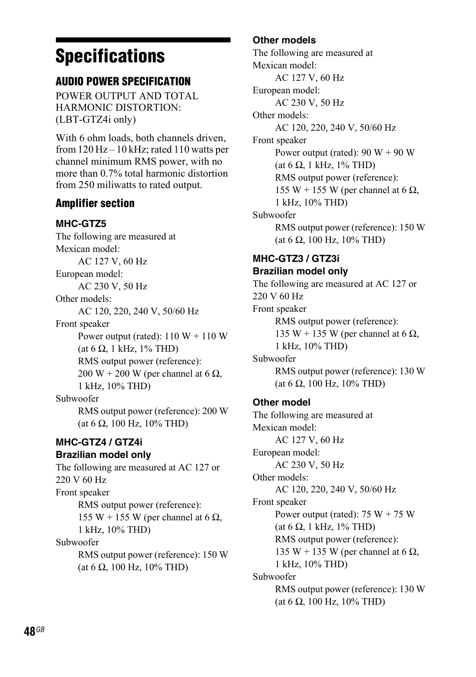 Specifications | Sony 4-130-433-13(2) User Manual | Page 48 / 56
