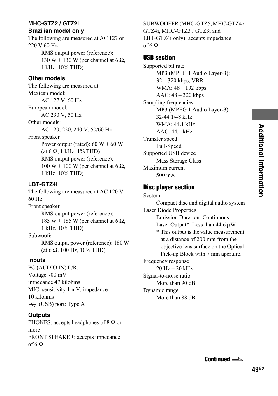 Ad ditional inf o rmation | Sony 4-130-433-13(2) User Manual | Page 49 / 56