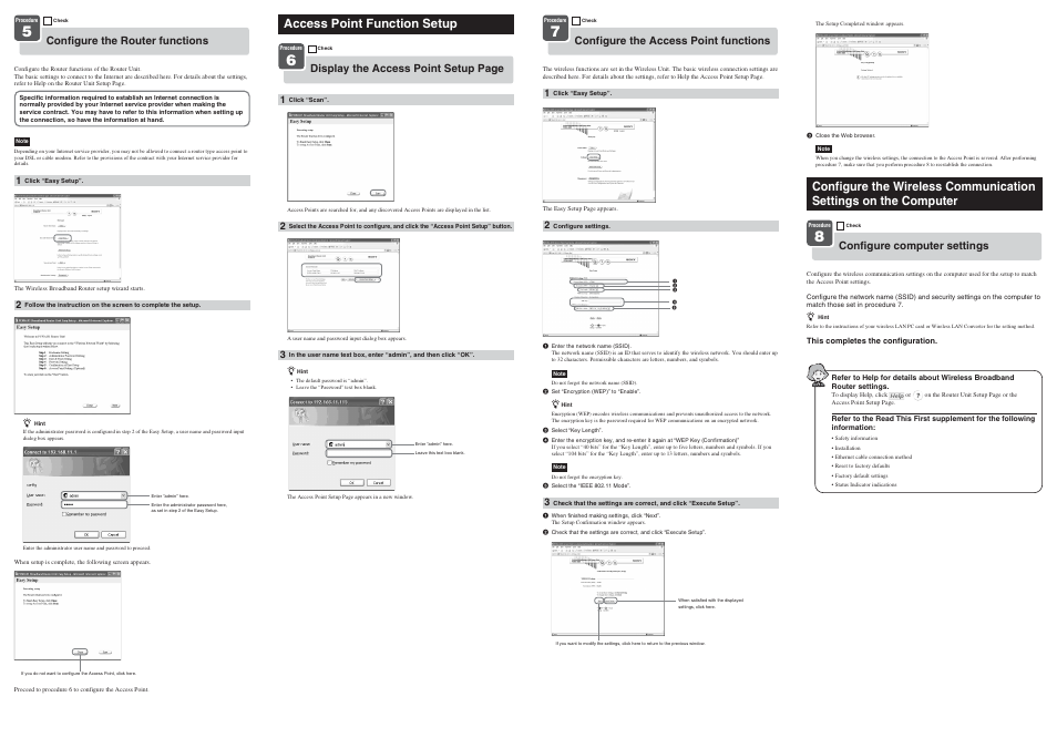 Access point function setup | Sony PCWA-AR800 User Manual | Page 2 / 2