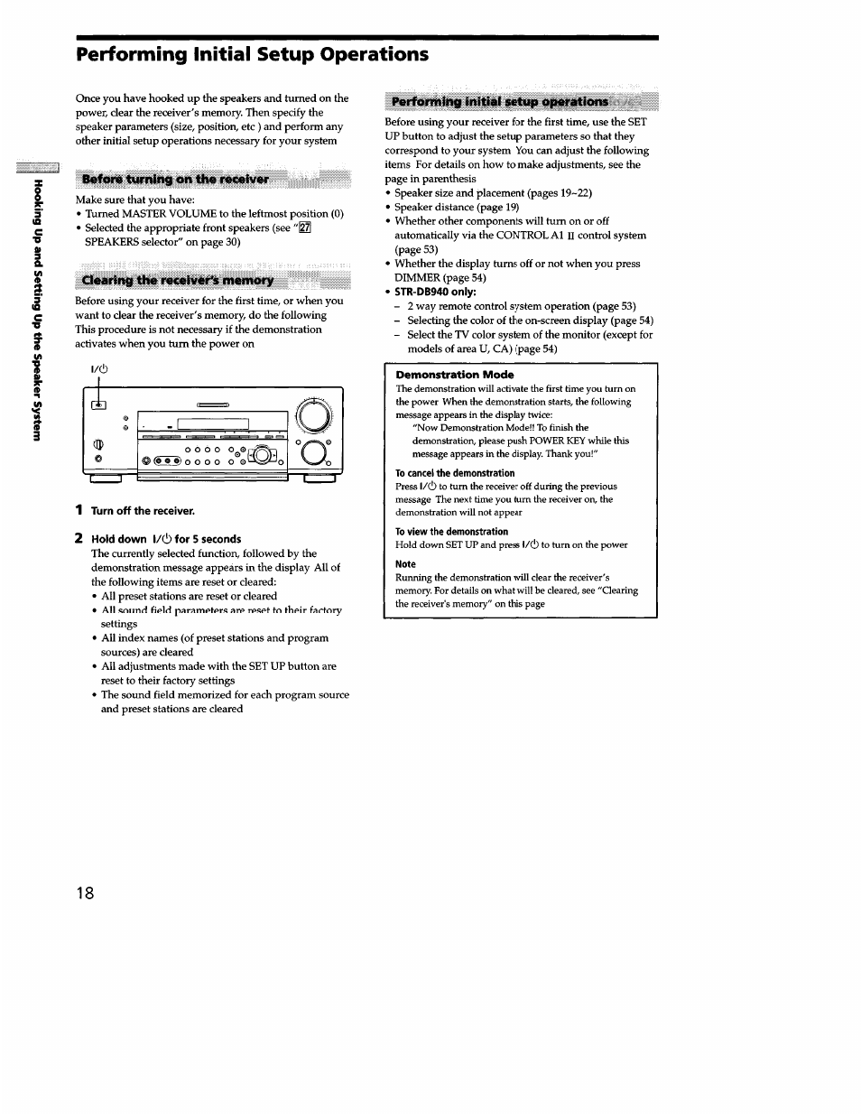 Performing initial setup operations | Sony STR-DB940 User Manual | Page 18 / 93