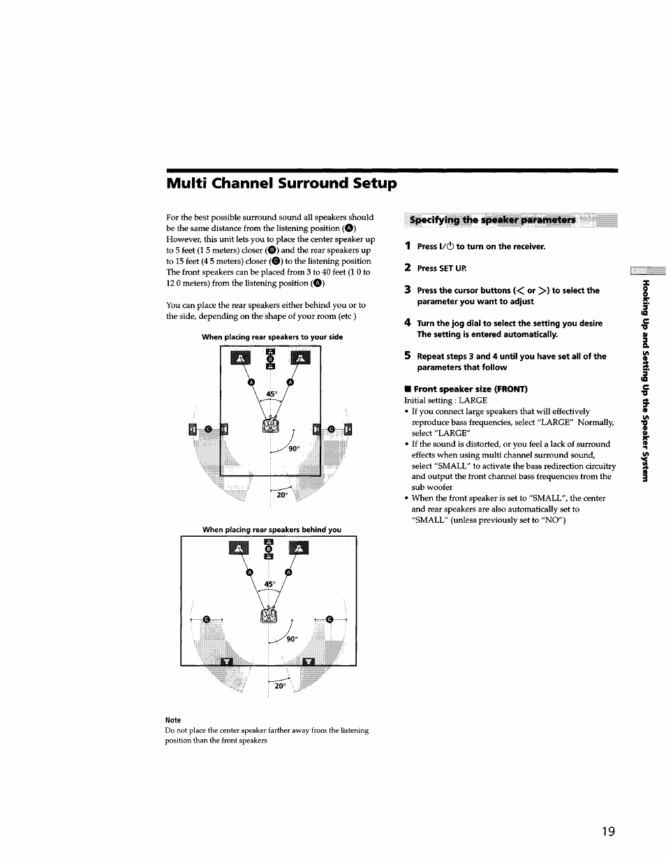 Multi channel surround setup | Sony STR-DB940 User Manual | Page 19 / 93