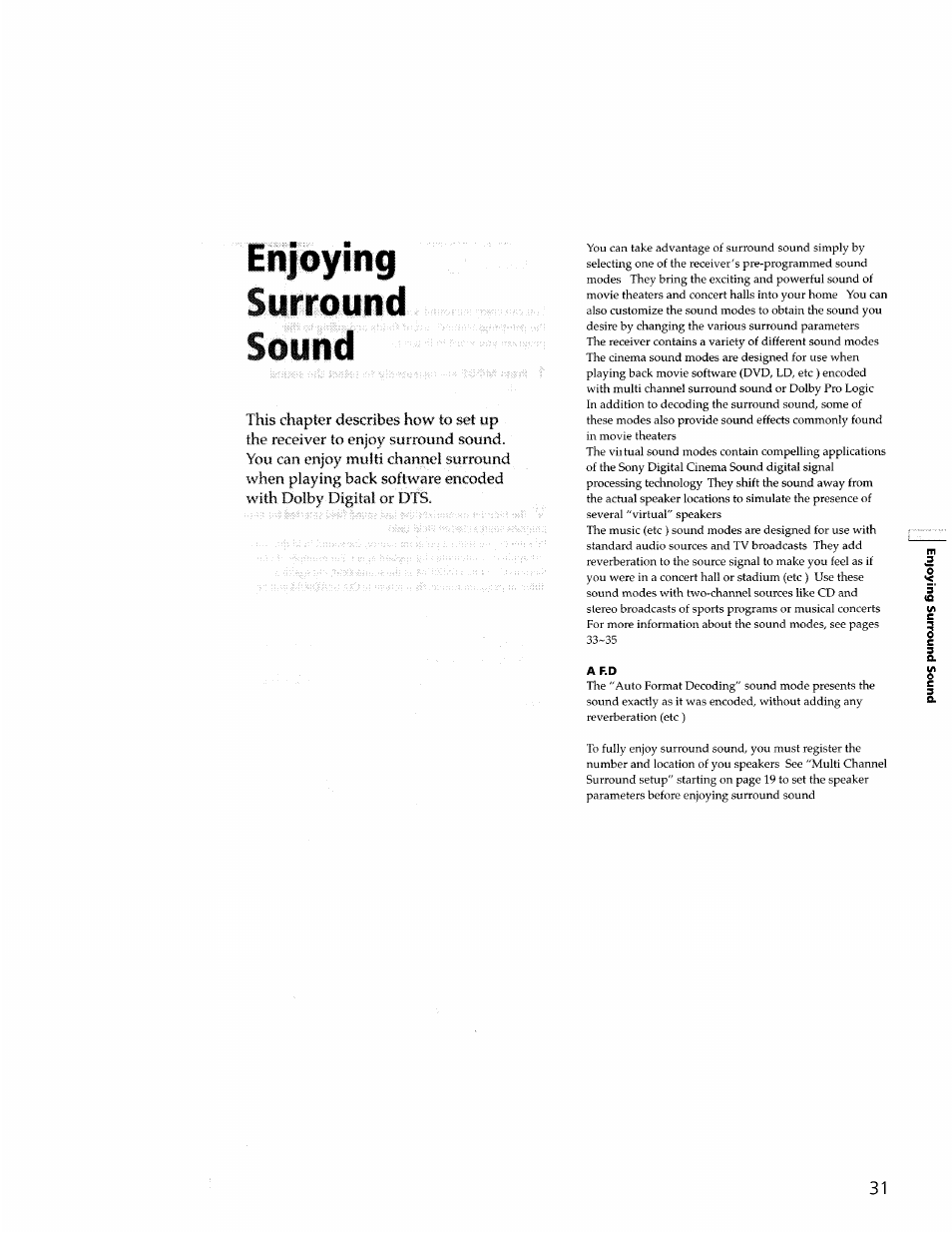 Enjoying surround sound, Chapter, The receiver to enjoy surround sound | Can enjoy multi | Sony STR-DB940 User Manual | Page 31 / 93