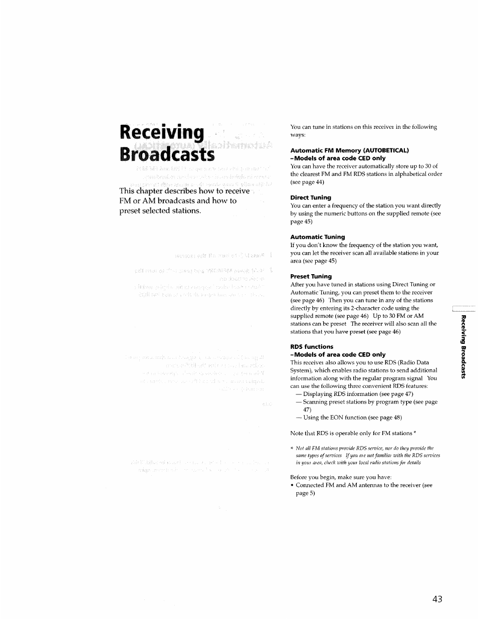 Receiving broadcasts, This, Describes | Sony STR-DB940 User Manual | Page 43 / 93