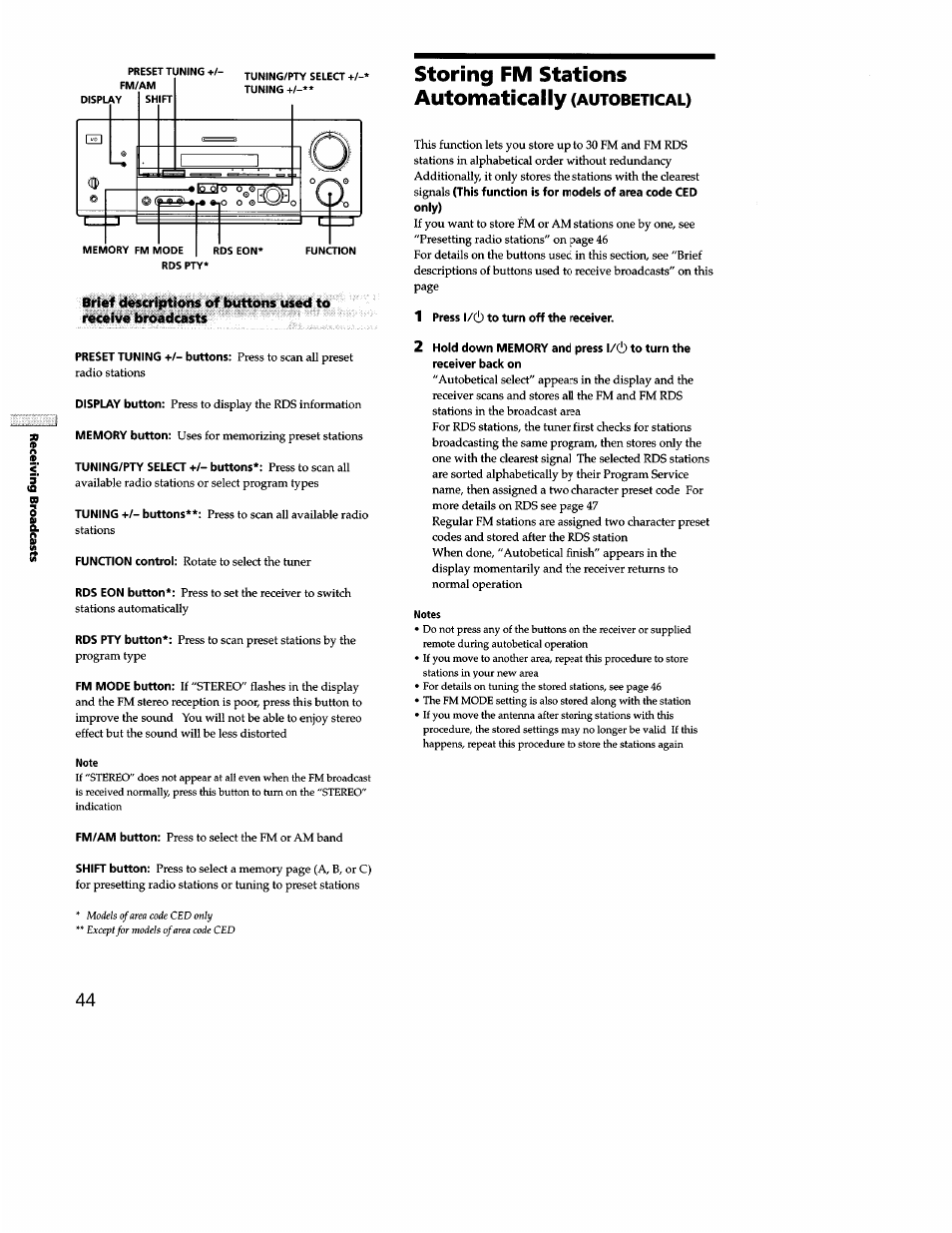 Storing fm stations automatically (autobetical), Storing fm stations automatically, Autobetical | Sony STR-DB940 User Manual | Page 44 / 93