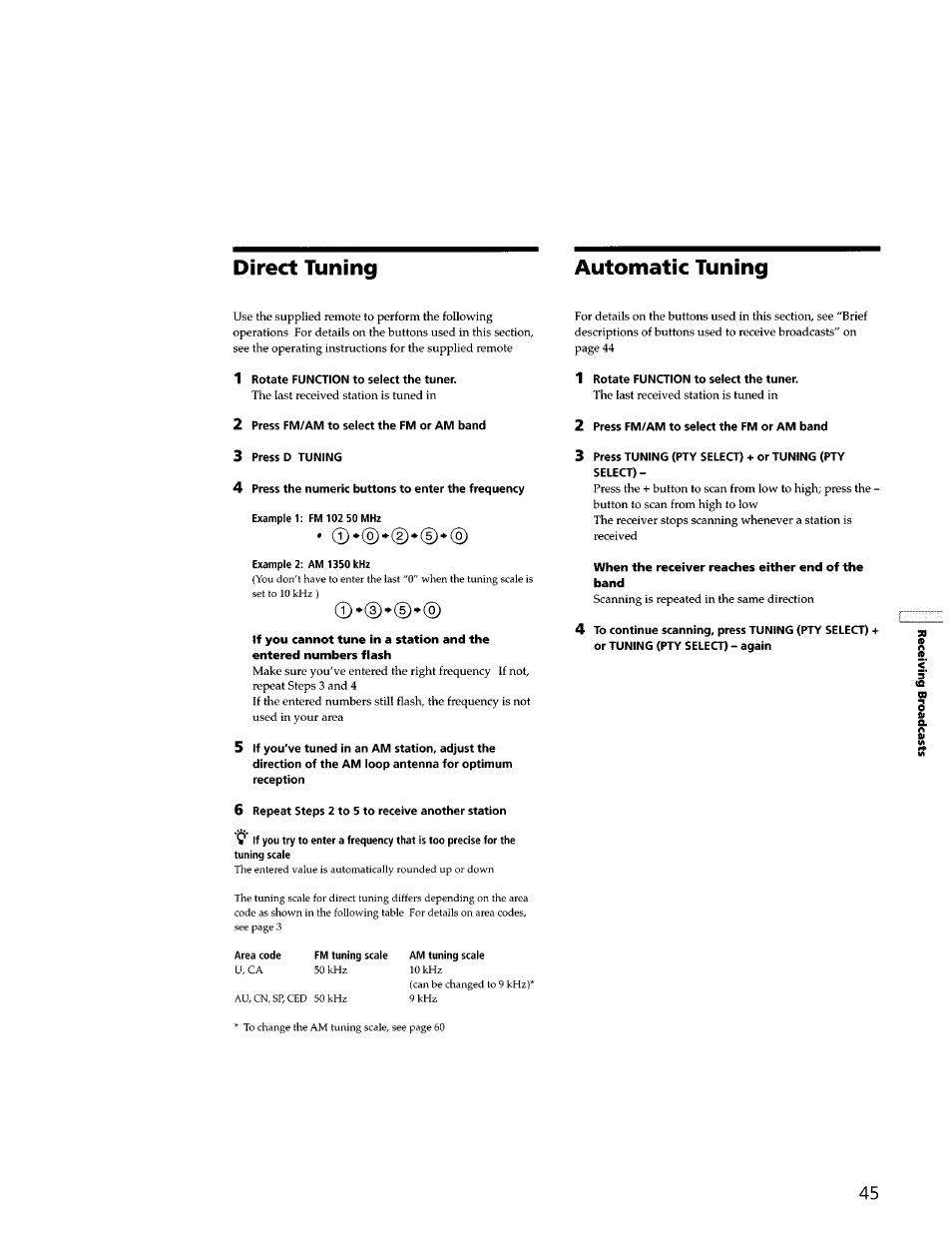 Direct tuning, Automatic tuning | Sony STR-DB940 User Manual | Page 45 / 93