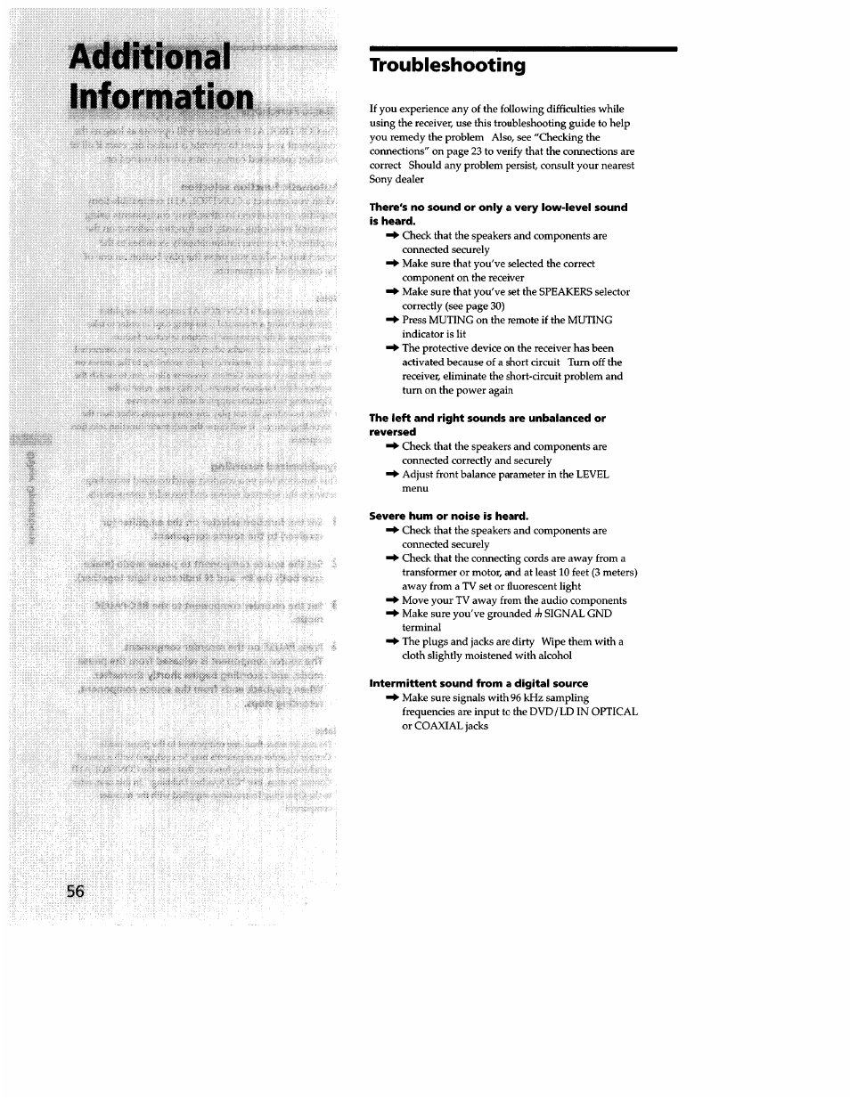 Troubleshooting, Additional | Sony STR-DB940 User Manual | Page 56 / 93