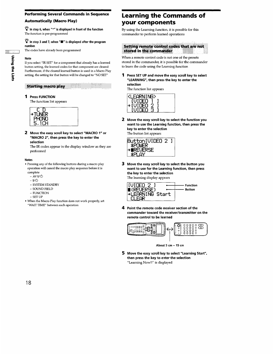 Learning the commands of your components, Grower, Leprning> [uideq 1 ] ^[uideo 2 ] [uideq 3 | Button[uideo, Reuerse ilcplqy | Sony STR-DB940 User Manual | Page 82 / 93