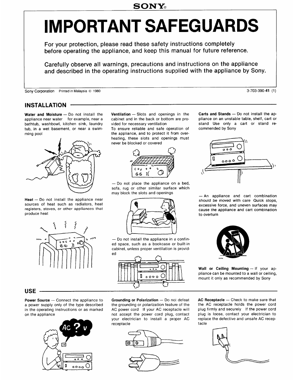 Important safeguards, Installation, Sony | Sony STR-DB940 User Manual | Page 91 / 93