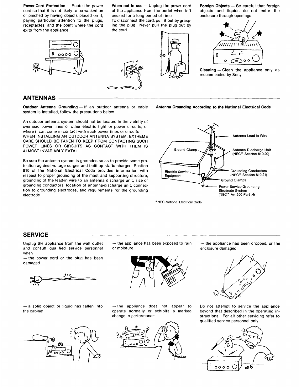 Antennas, Service | Sony STR-DB940 User Manual | Page 92 / 93