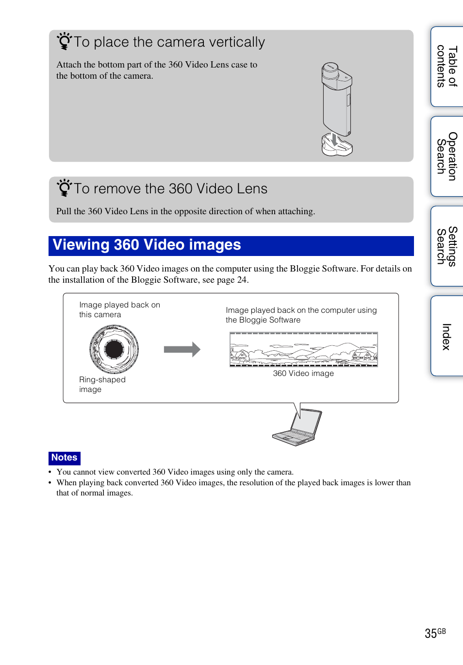 Viewing 360 video images | Sony bloggie MHS-TS20К User Manual | Page 35 / 73