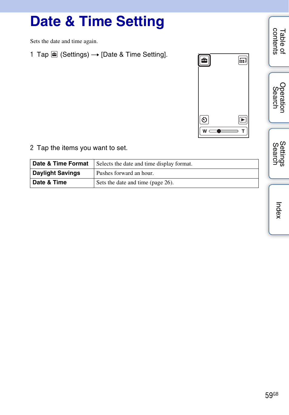 Date & time setting | Sony bloggie MHS-TS20К User Manual | Page 59 / 73