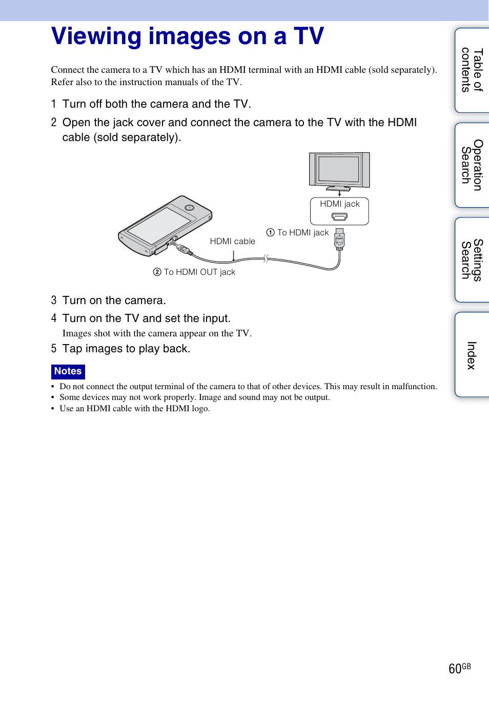 Viewing images on a tv | Sony bloggie MHS-TS20К User Manual | Page 60 / 73