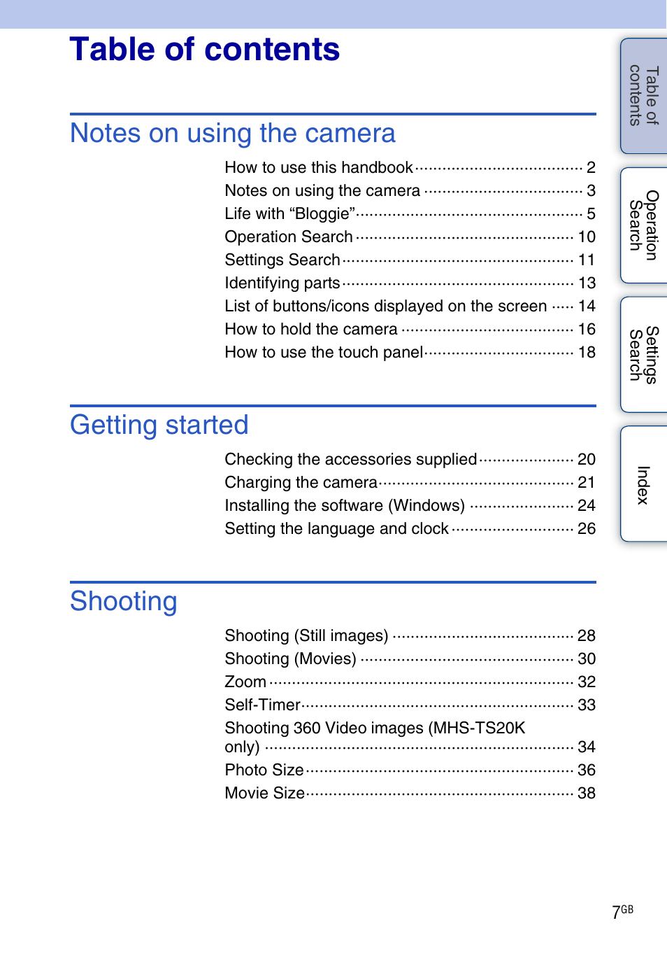 Sony bloggie MHS-TS20К User Manual | Page 7 / 73