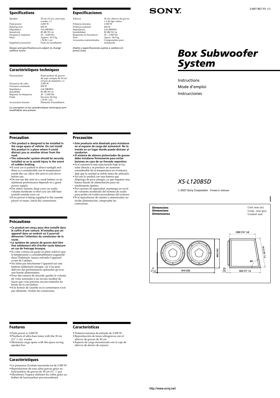 Sony XS-L120B5D User Manual | 2 pages