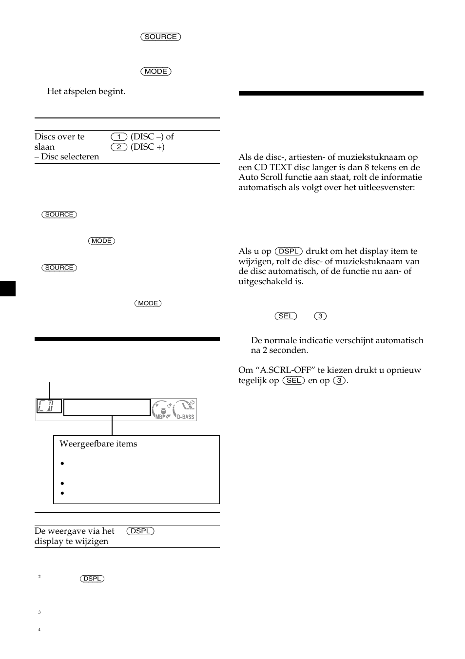 Een naam automatisch laten rollen, Display items | Sony CDX-CA600 User Manual | Page 114 / 132