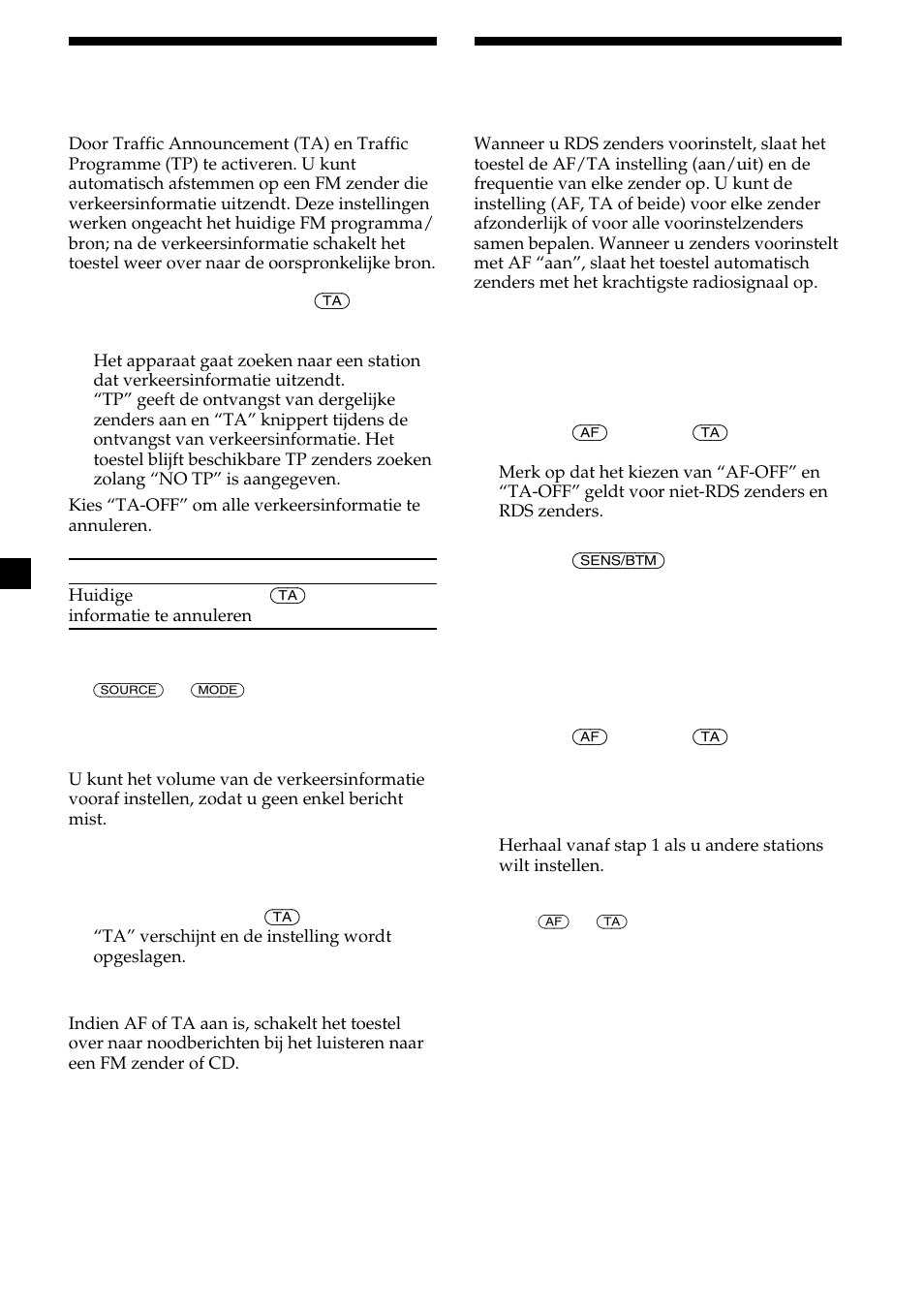 16 rds-zenders instellen met af- en ta-gegevens, Verkeersinformatie ontvangen | Sony CDX-CA600 User Manual | Page 120 / 132