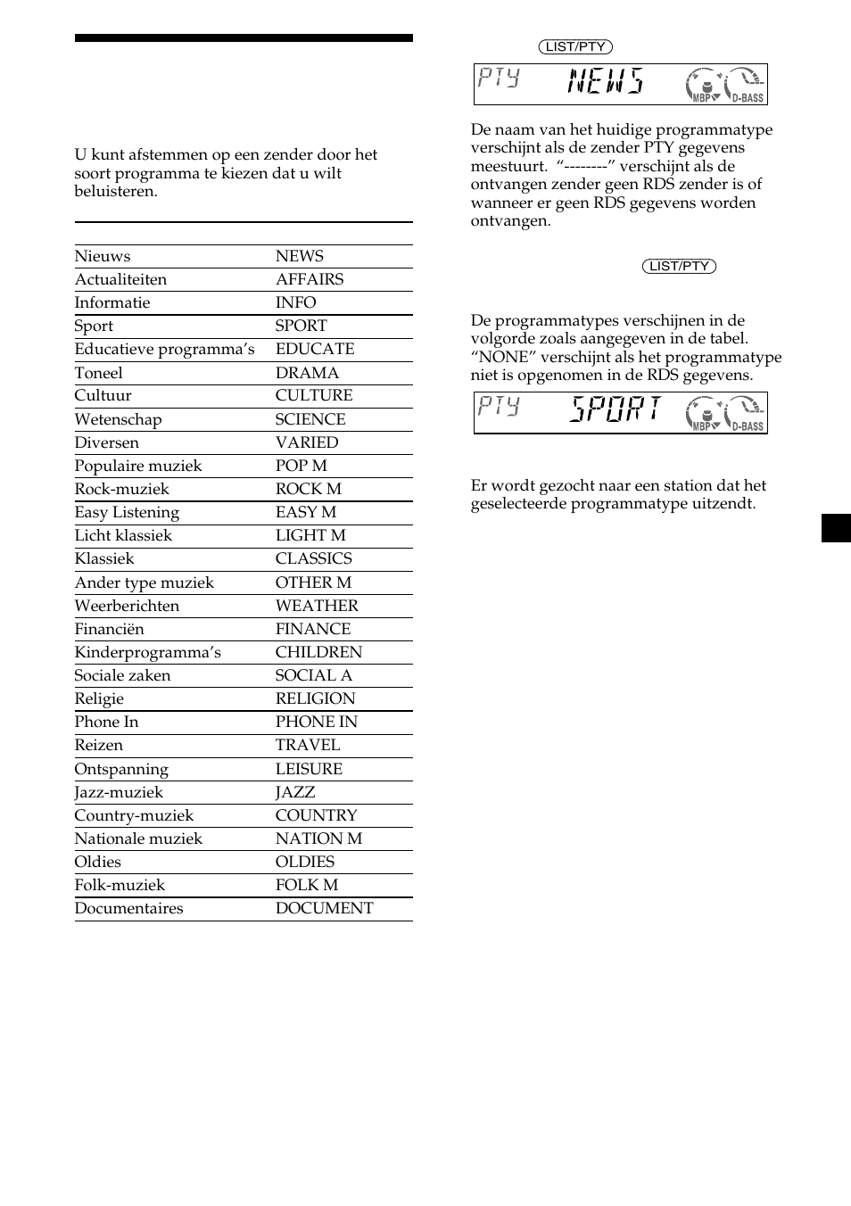 17 afstemmen op zenders volgens programmatype | Sony CDX-CA600 User Manual | Page 121 / 132