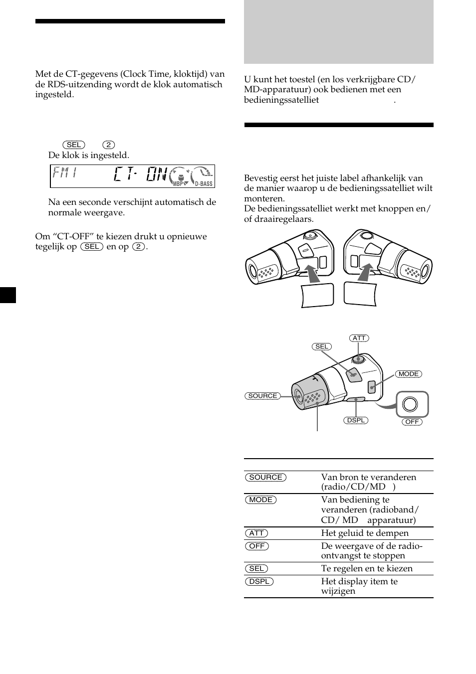 Andere functies, Werken met de bedieningssatelliet, De klok automatisch instellen | Sony CDX-CA600 User Manual | Page 122 / 132
