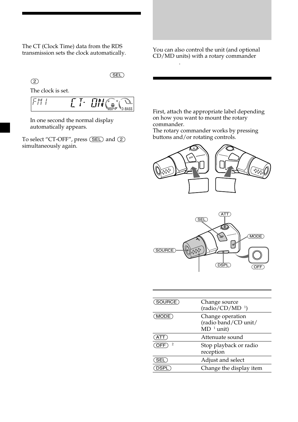 Setting the clock automatically — ct, Using the rotary commander, Other functions | 18 setting the clock automatically | Sony CDX-CA600 User Manual | Page 18 / 132