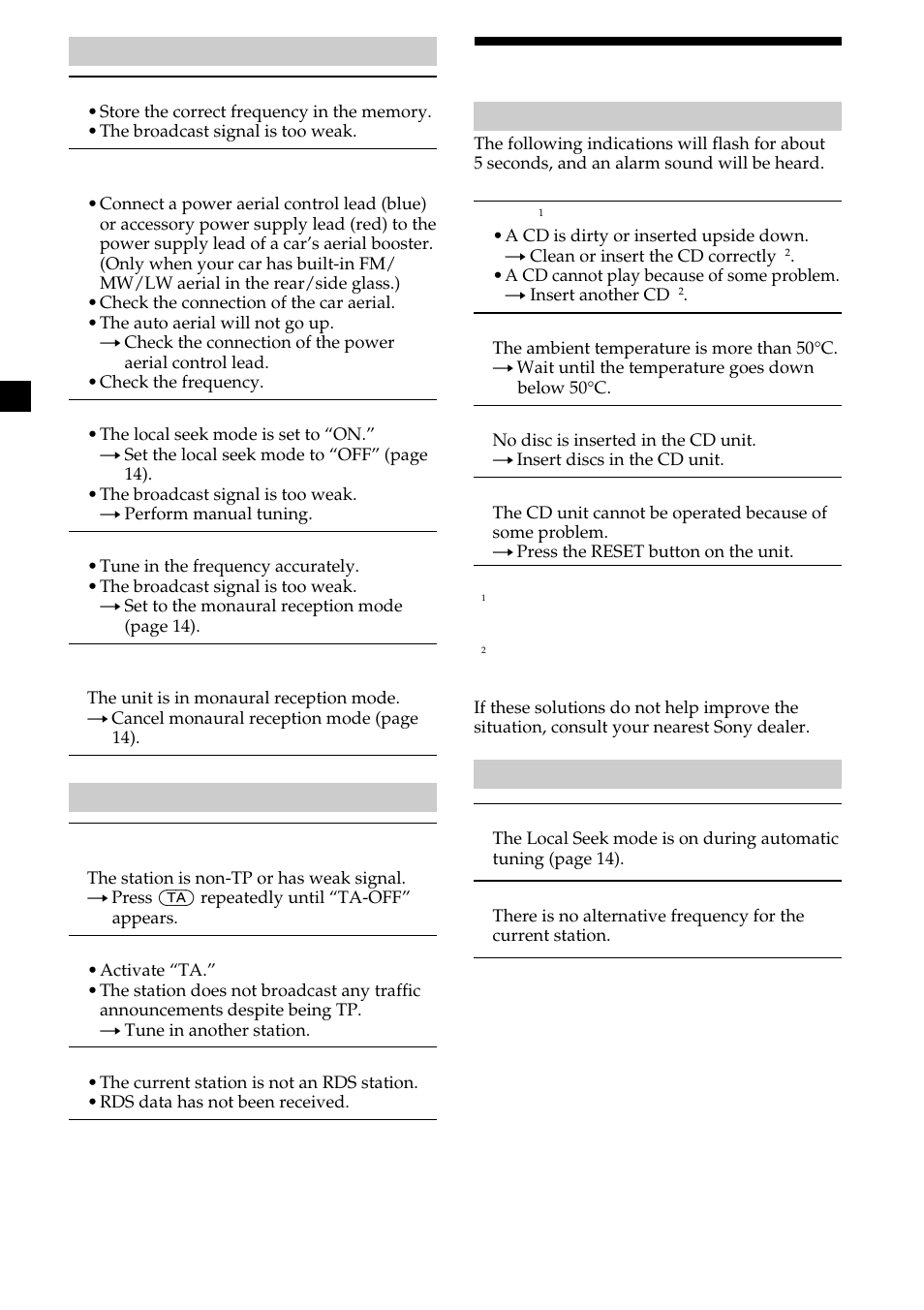 Error displays/messages, 26 error displays/messages | Sony CDX-CA600 User Manual | Page 26 / 132
