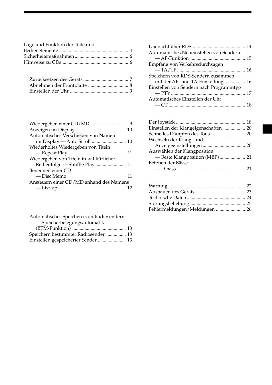 3inhalt, Vorbereitungen, Cd-player cd/md-gerät (gesondert erhältlich) | Radio, Weitere funktionen, Weitere informationen | Sony CDX-CA600 User Manual | Page 29 / 132